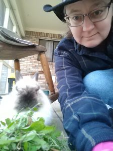 Me with Miffy, a white Jersey Woolie rabbit